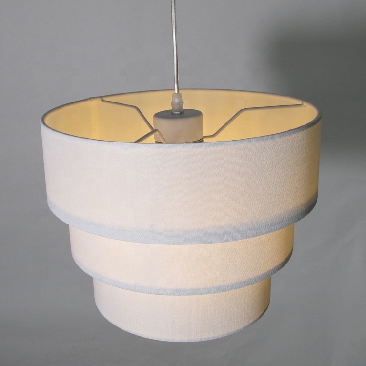 Handcrafted Natural Linen 3 Tier Drum Fabric Lampshade Hanging Pendant Light