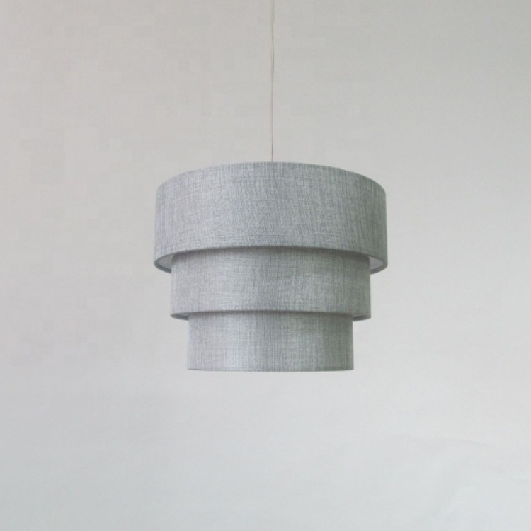 Handcrafted Natural Linen 3 Tier Drum Fabric Lampshade Hanging Pendant Light