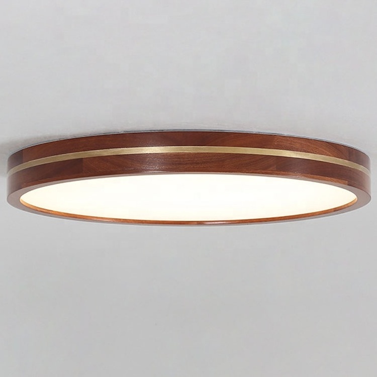 Wooden Dimming Flush Mount Circular Round Wood 18W 36W 48W 60W LED Ceiling Lights