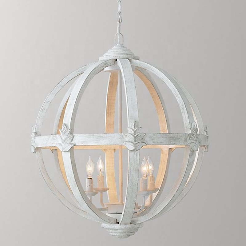 Globe Round Lantern Chandelier Pendant Lights Cottage Chandelier Farmhouse Distressed Wood Forged Metal Craftmade Wood White LED