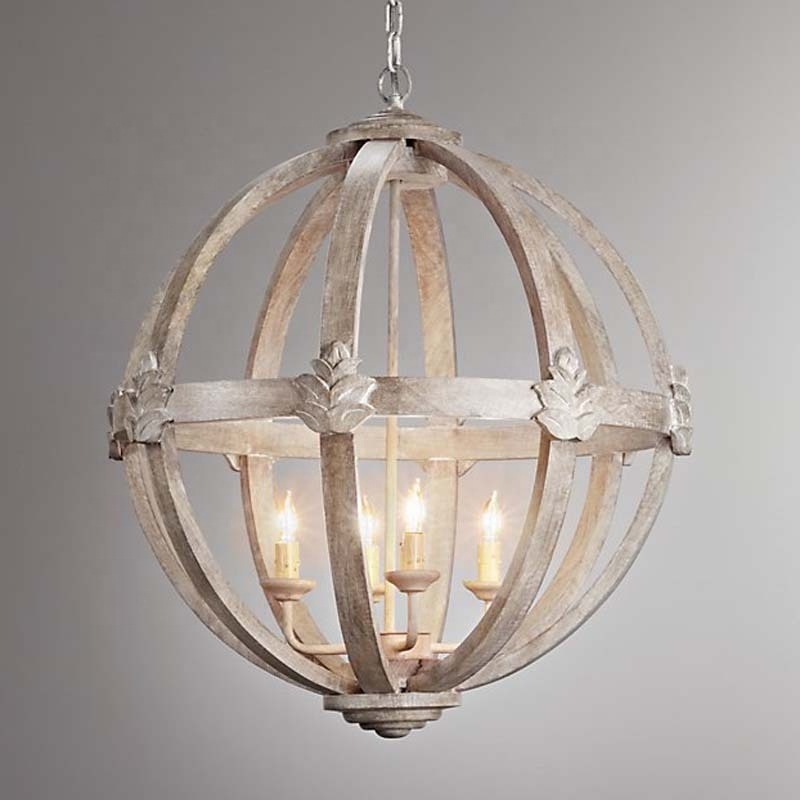 Globe Round Lantern Chandelier Pendant Lights Cottage Chandelier Farmhouse Distressed Wood Forged Metal Craftmade Wood White LED