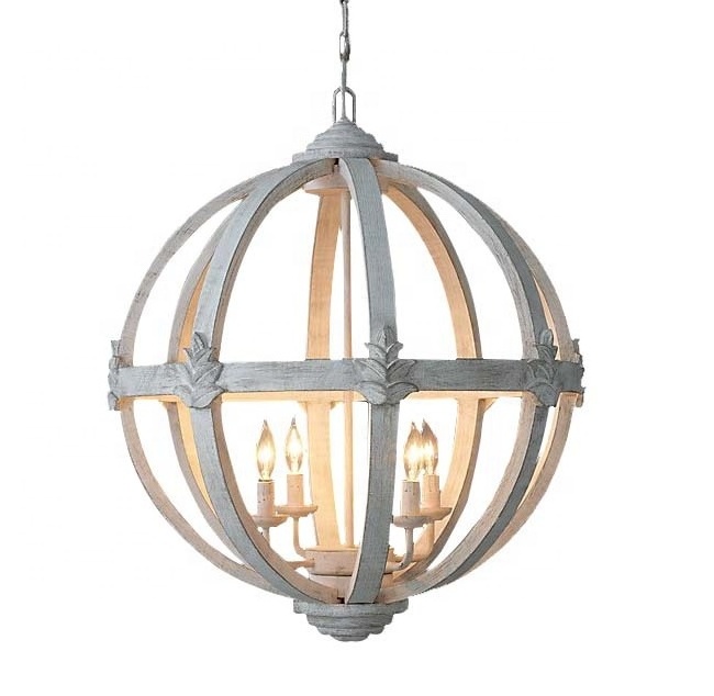 Globe Round Lantern Chandelier Pendant Lights Cottage Chandelier Farmhouse Distressed Wood Forged Metal Craftmade Wood White LED