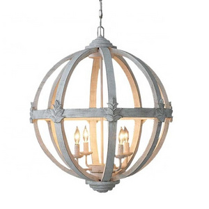 Globe Round Lantern Chandelier Pendant Lights Cottage Chandelier Farmhouse Distressed Wood Forged Metal Craftmade Wood White LED