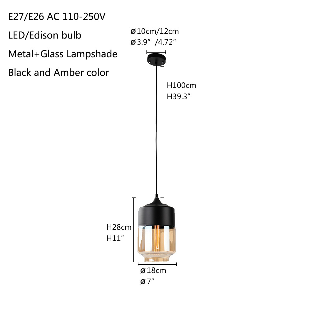 Modern Contemporary E27 E26 LED Amber Glass Pendant Lamp Lights Fixtures for Kitchen Restaurant Cafe Bar Living Room