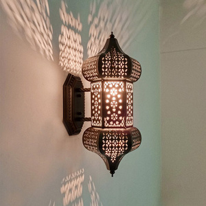 Modern Indoor Decoration Oriental Cheap Antique Brass Mosaic Moroccan Wall Hanging Sconce Lamps Lantern Moroccan Wall Light