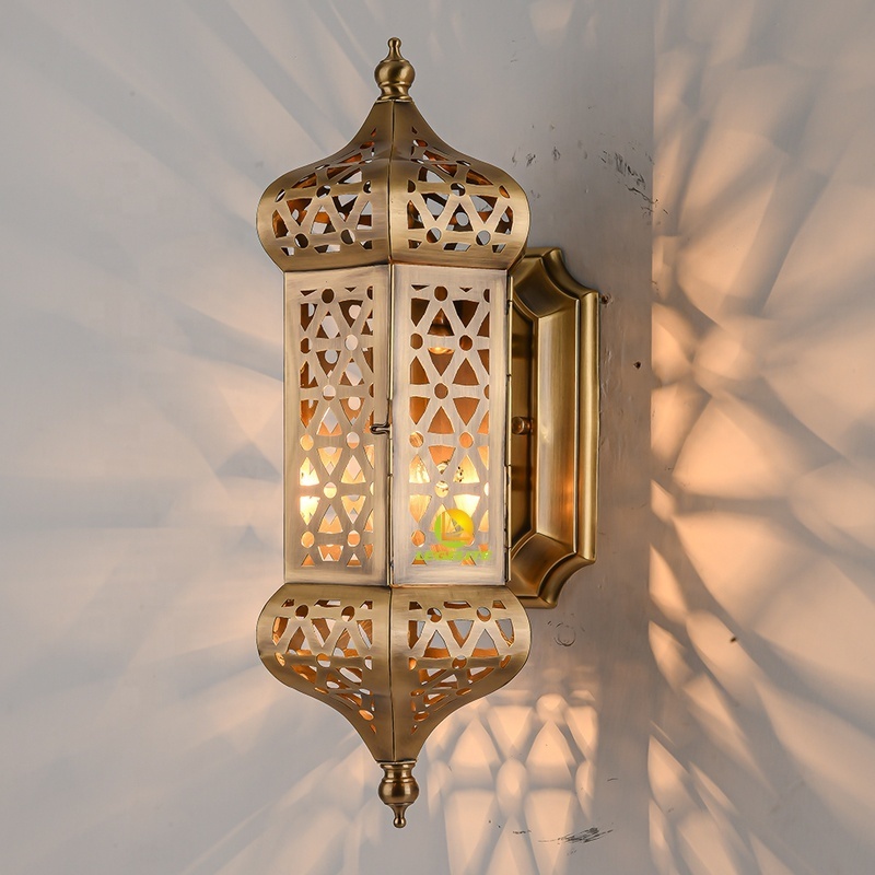 Modern Indoor Decoration Oriental Cheap Antique Brass Mosaic Moroccan Wall Hanging Sconce Lamps Lantern Moroccan Wall Light