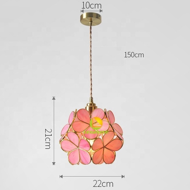 Pink Blue Japanese Luxury Brass Copper Glass Round Ball Blooming Flower Petals Ceiling Pendant Lamp Brass Chandelier Light