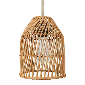 Handwoven Hanging Lamp Boho Rattan Lampshade Pendant Light Chandelier Wicker Rattan Light Fixture for Kitchen Island Living Room