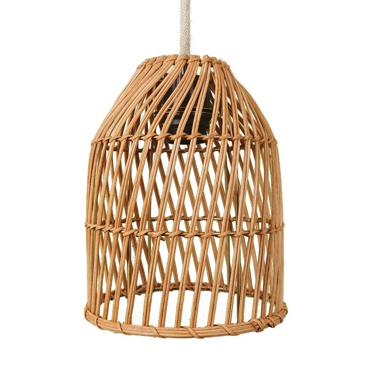 Handwoven Hanging Lamp Boho Rattan Lampshade Pendant Light Chandelier Wicker Rattan Light Fixture for Kitchen Island Living Room