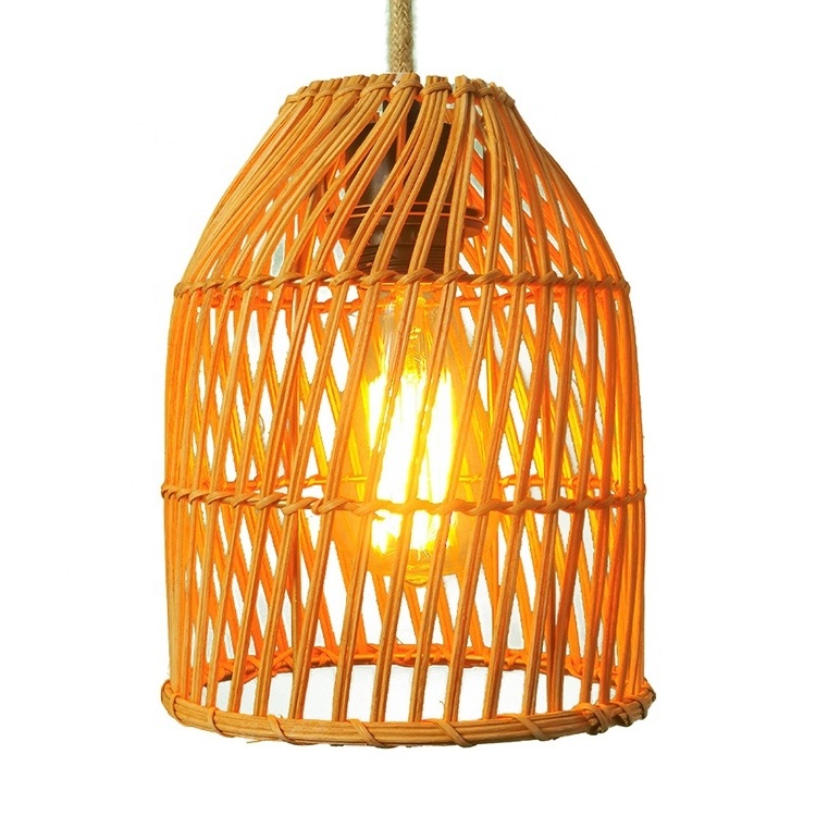 Handwoven Hanging Lamp Boho Rattan Lampshade Pendant Light Chandelier Wicker Rattan Light Fixture for Kitchen Island Living Room