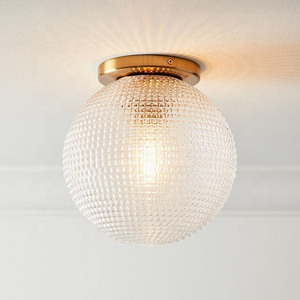 Round Ball Surface Flushmount Textured Prismatic Glass Lampshade Globe Lantern Ceiling Lamp Ball Glass Flush Mount Ceiling Light