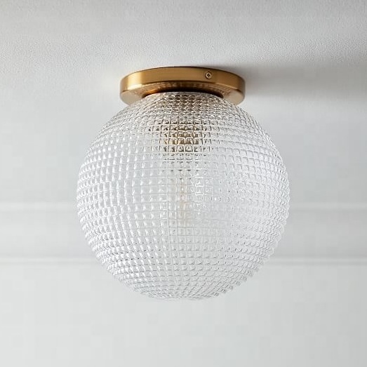 Round Ball Surface Flushmount Textured Prismatic Glass Lampshade Globe Lantern Ceiling Lamp Ball Glass Flush Mount Ceiling Light