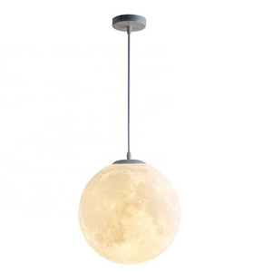 Modern Resin Round Pendant Light Lunar Chandeliers 3D Printing Planet Moon Hanging Lamps 3D Ball Spherical Light Fixture