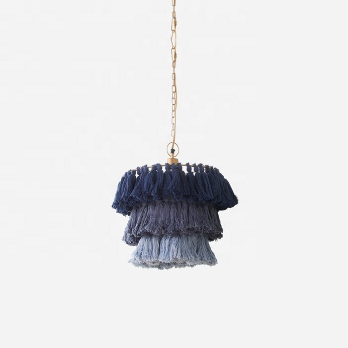 Modern 30cm 3 Tier Tassel Chandelier Fringe Pendant Lights Boho Macrame Lamp Shade Hanging Lamp Hand Weaving Rope Ceiling Light