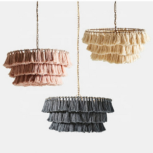 Modern D60cm 3 Tier Tassel Chandelier Fringe Pendant Lights Boho Macrame Lamp Shade Hanging Lamp Hand Weaving Rope Ceiling Light