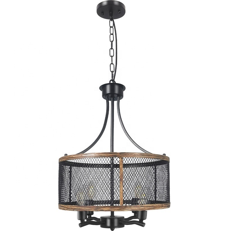 Modern Industrial Farmhouse Wood Grain Pendant Lamp American Retro E14 Candle Pendent Lamp Chandelier Light