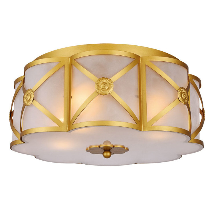 Drum Frosted Glass Brass Flush Mount Light Vintage 3 Lights Bedroom Ceiling Light