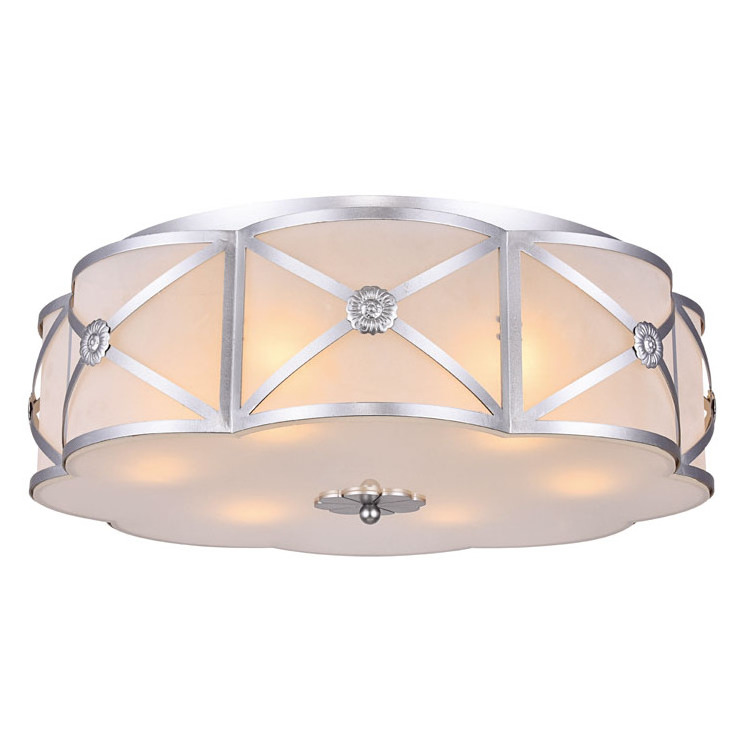 Drum Frosted Glass Brass Flush Mount Light Vintage 3 Lights Bedroom Ceiling Light