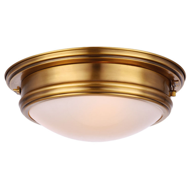 Semi Flush Mount Brass Crystal Fabric Grey Double Linen Flower Lamp Drum Shade Ceiling Light