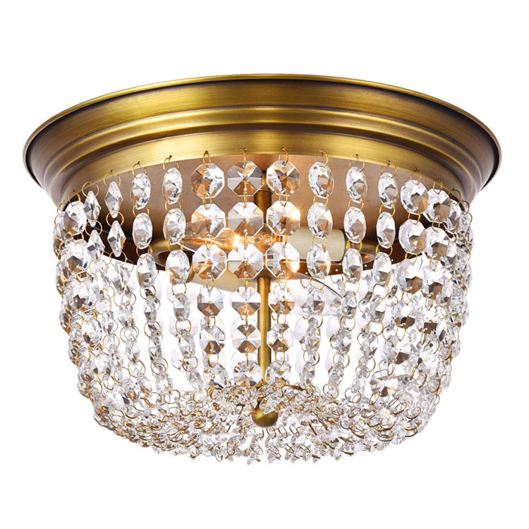 Modern Flush Mount Round Crystal Chandelier Ceiling Light for Living Room Bedroom Hallway Closet Entryway Stairs