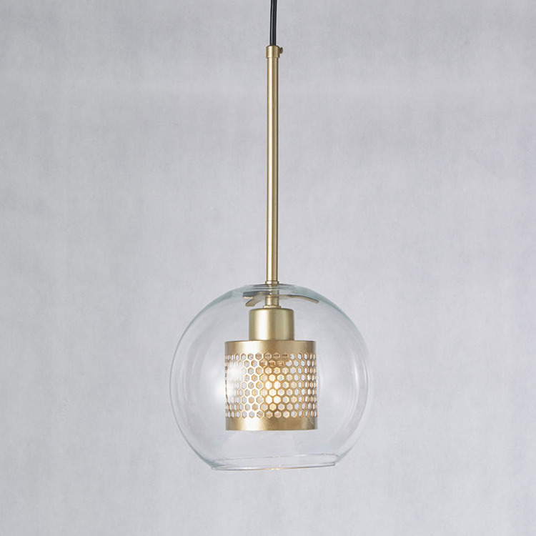 Mini Pendant Lighting Glass Hanging Light Fixture Brass Single Light Clear Glass Bowl Pendant Chandelier