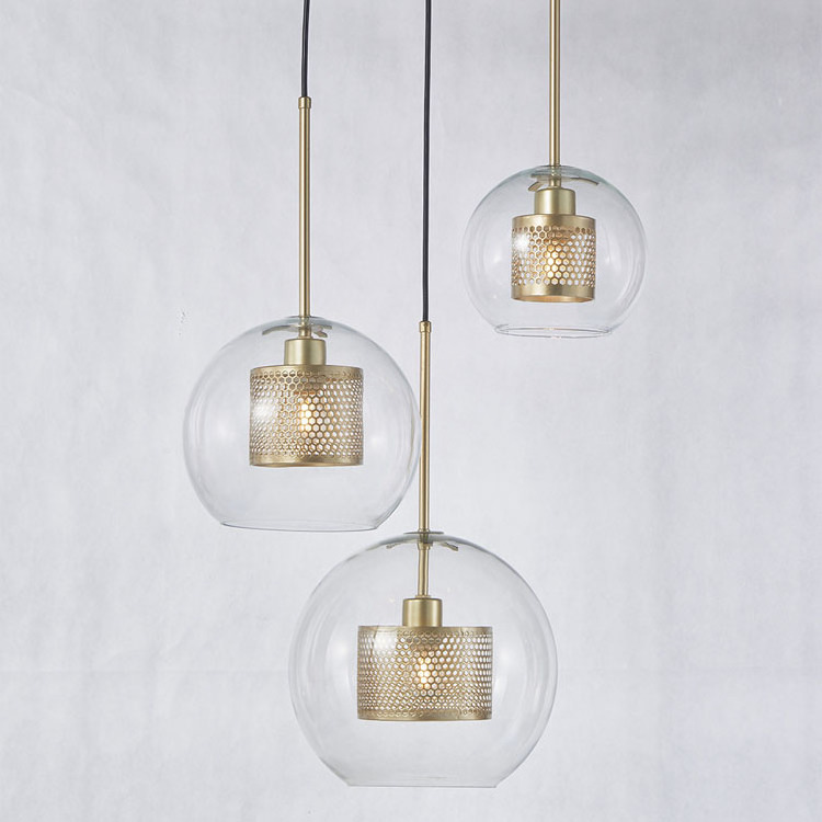 Mini Pendant Lighting Glass Hanging Light Fixture Brass Single Light Clear Glass Bowl Pendant Chandelier