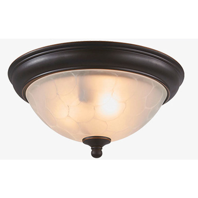 Traditional White Cloudy 3 Light Flush Mount Antique Amber Ice Glass Shade Oil Rubbed Bronze Dome Ceiling Light