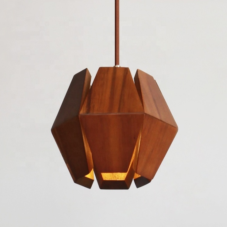 Geometric Wood Pendant Light Polyhedron Ceiling Lamp Wooden Chandelier