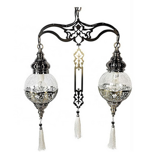 Indoor Moroccan Turkish Pendant Hanging Lamp Light Crack Glass Double Head Ceiling Chandelier Light for Decoration Dining