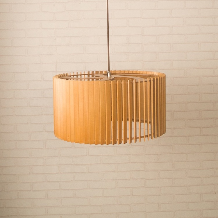 Modern Wooden Ceiling Lamp Height Adjustable Wood Pendant Lamp Natural Wood Hanging Lamp