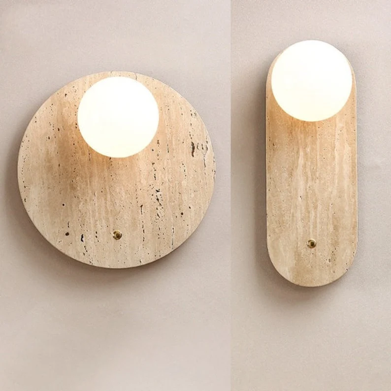 Natural Stone Travertine Minimalist Stone Wall Light Bedroom Wall Lamp With Switch