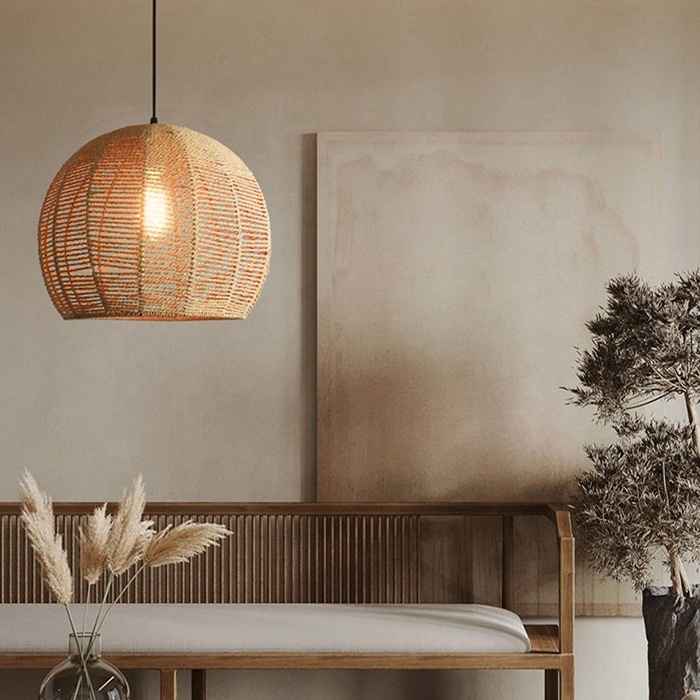 Small Bamboo Lamp FSC Woven Rattan Ball Shape Light Shade Lighting Fixture Rattan Lamps Lanterns Rattan Pendent Light