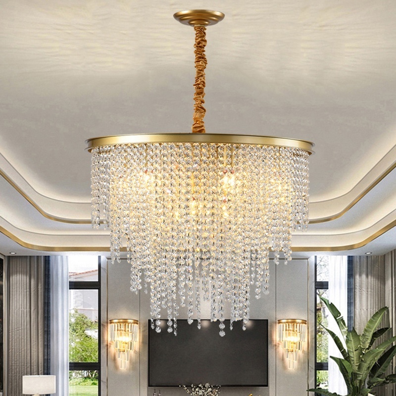 Crystal Chandelier Lighting Iron Hanging Ceiling Light Flush Mount Crystal Pendant Lamp Lighting Fixture for Dining Room