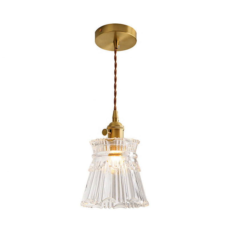 Modern Glass Brass Copper Pendant Light With Switch Ceiling Hanging Lamp Suspended Lighting Fixture for Bedside Dining Kitchen