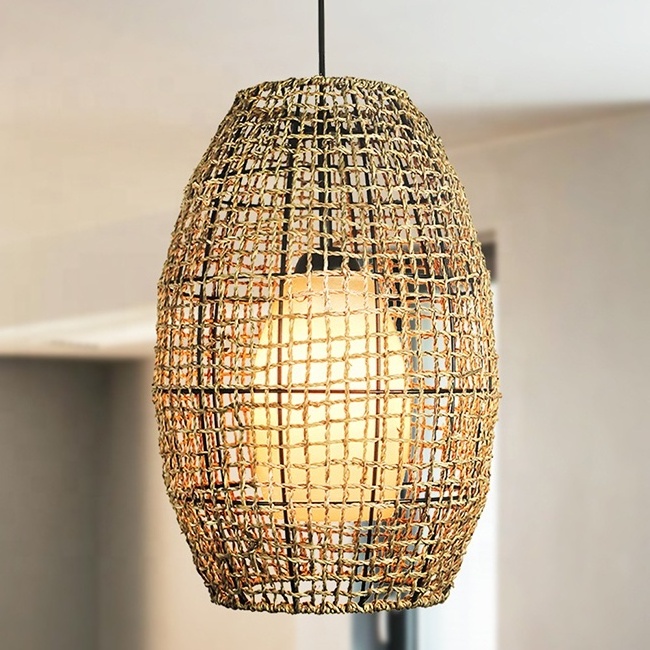 Italian Ceiling Bamboo Lamp Rattan Lamp Morocco Handmade Wicker Hanging Lamps Rattan Shade Chandelier Lighting Pendant Light