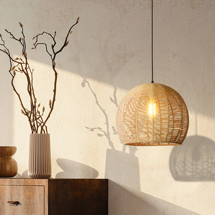 Small Bamboo Lamp FSC Woven Rattan Ball Shape Light Shade Lighting Fixture Rattan Lamps Lanterns Rattan Pendent Light