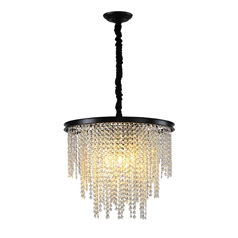 Crystal Chandelier Lighting Iron Hanging Ceiling Light Flush Mount Crystal Pendant Lamp Lighting Fixture for Dining Room