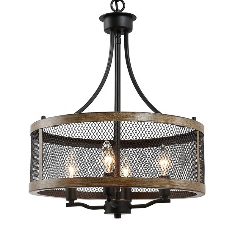 Modern Industrial Farmhouse Wood Grain Pendant Lamp American Retro E14 Candle Pendent Lamp Chandelier Light