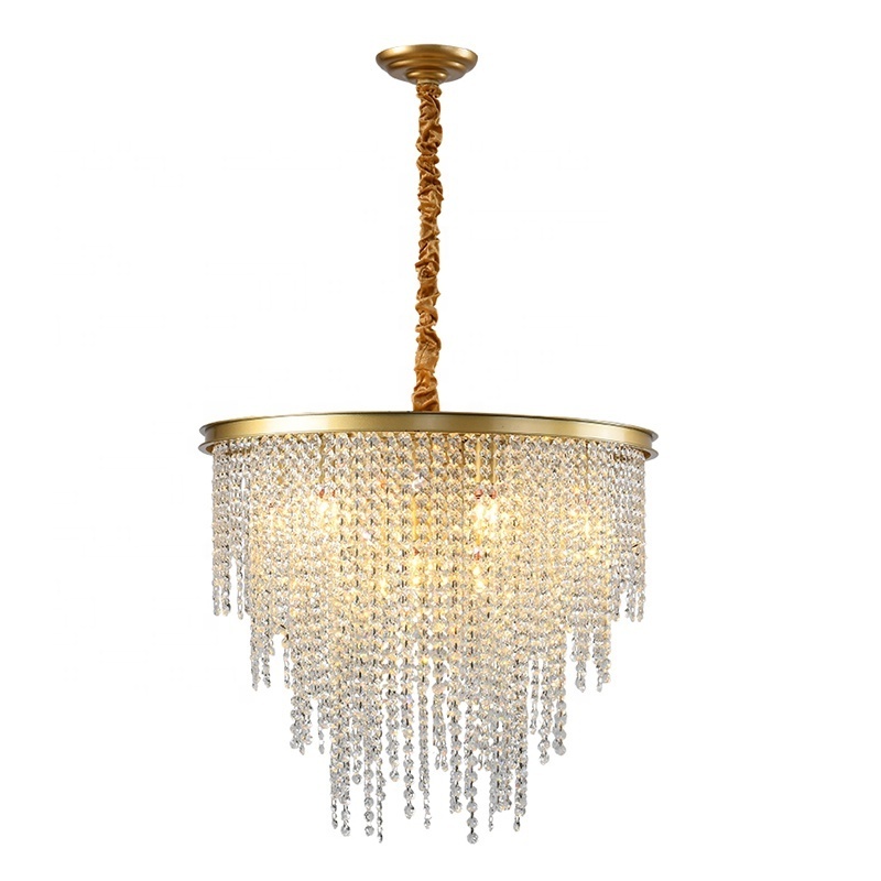 Crystal Chandelier Lighting Iron Hanging Ceiling Light Flush Mount Crystal Pendant Lamp Lighting Fixture for Dining Room