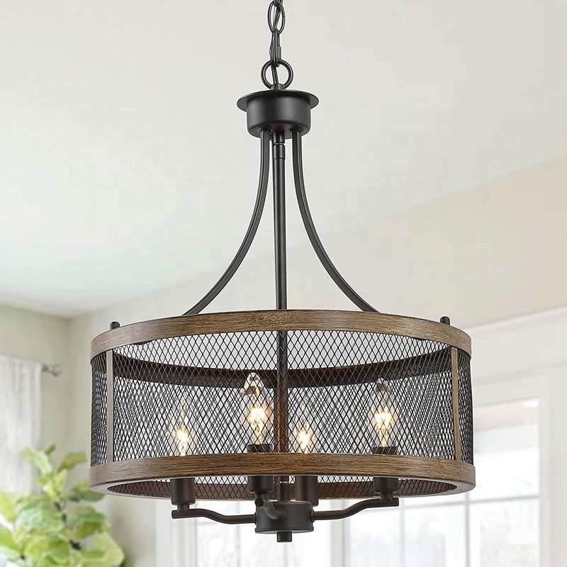 Modern Industrial Farmhouse Wood Grain Pendant Lamp American Retro E14 Candle Pendent Lamp Chandelier Light