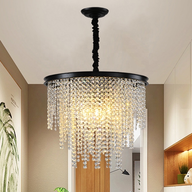 Crystal Chandelier Lighting Iron Hanging Ceiling Light Flush Mount Crystal Pendant Lamp Lighting Fixture for Dining Room