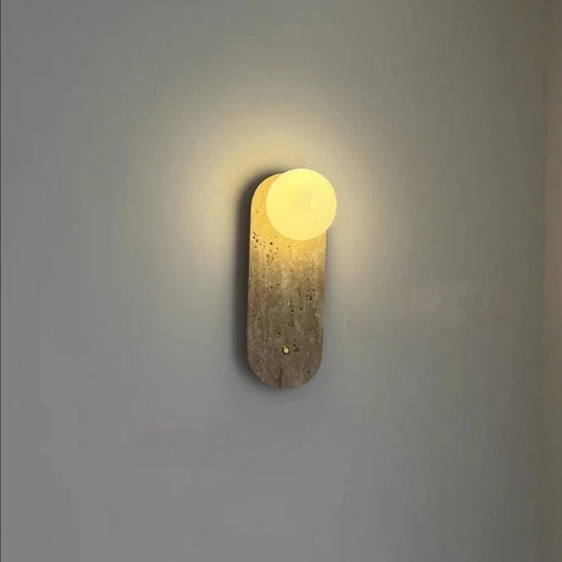 Natural Stone Travertine Minimalist Stone Wall Light Bedroom Wall Lamp With Switch