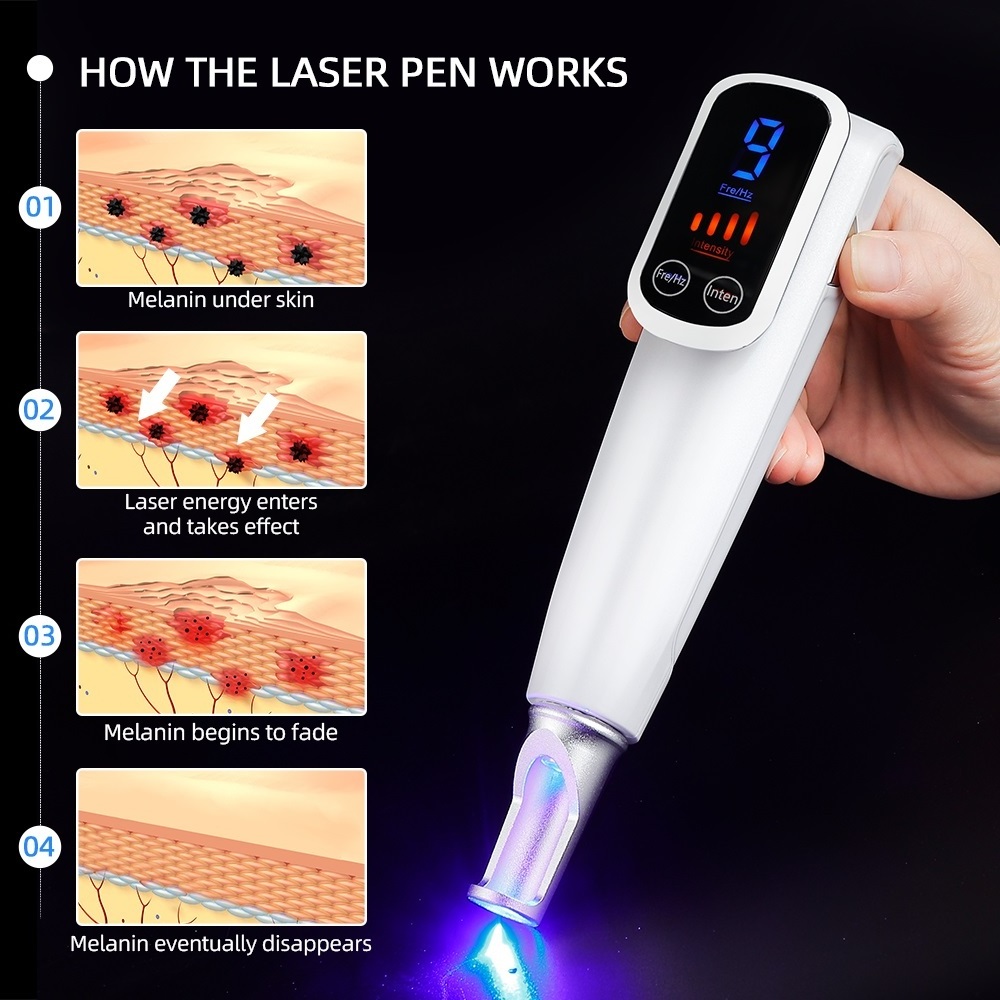 portable 9 Fre/Hz blue light red light pen laser spots moles removal picosecond laser pen