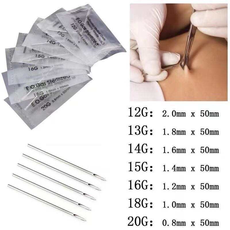 Disposable Sterile Body Piercing Needles Tattoo Needle Piercing Ring Kit Surgical Steel Tool Tattoo Piercing Needle