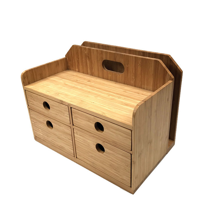 Wholesale Four Drawer And Three Tier Rectangle Office Home School Supplies Table Top Storage Bamboo Desk Drawer Organizer