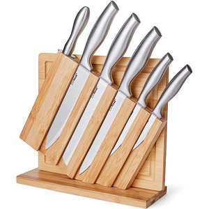 Wholesale Kitchen Essentials Bamboo Knife Block Cutting Board 8 Piece Stainless Steel Chef Knife Set for Kitchen With Block