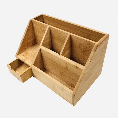 ECO-Friendly Bamboo Wood Desktop Organizer Brown Drawer Set Middle Size Desk Makeup Organizer With Mini Drawer For School Office