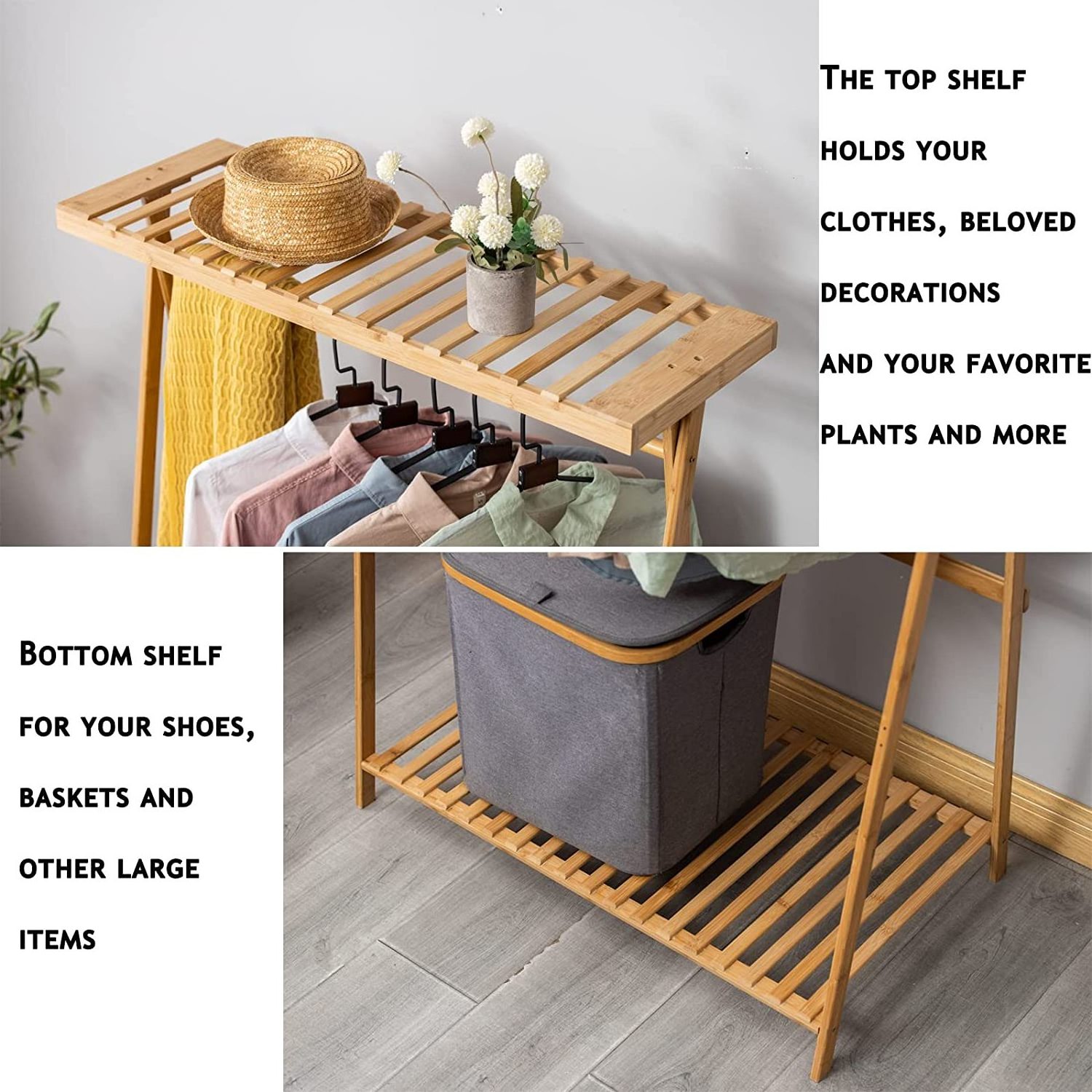 Legend Shoe Clothing Storage Organizer Shelves Coat Clothes Hanging Heavy Duty Racks Bamboo Garment Rack With Top Shelf