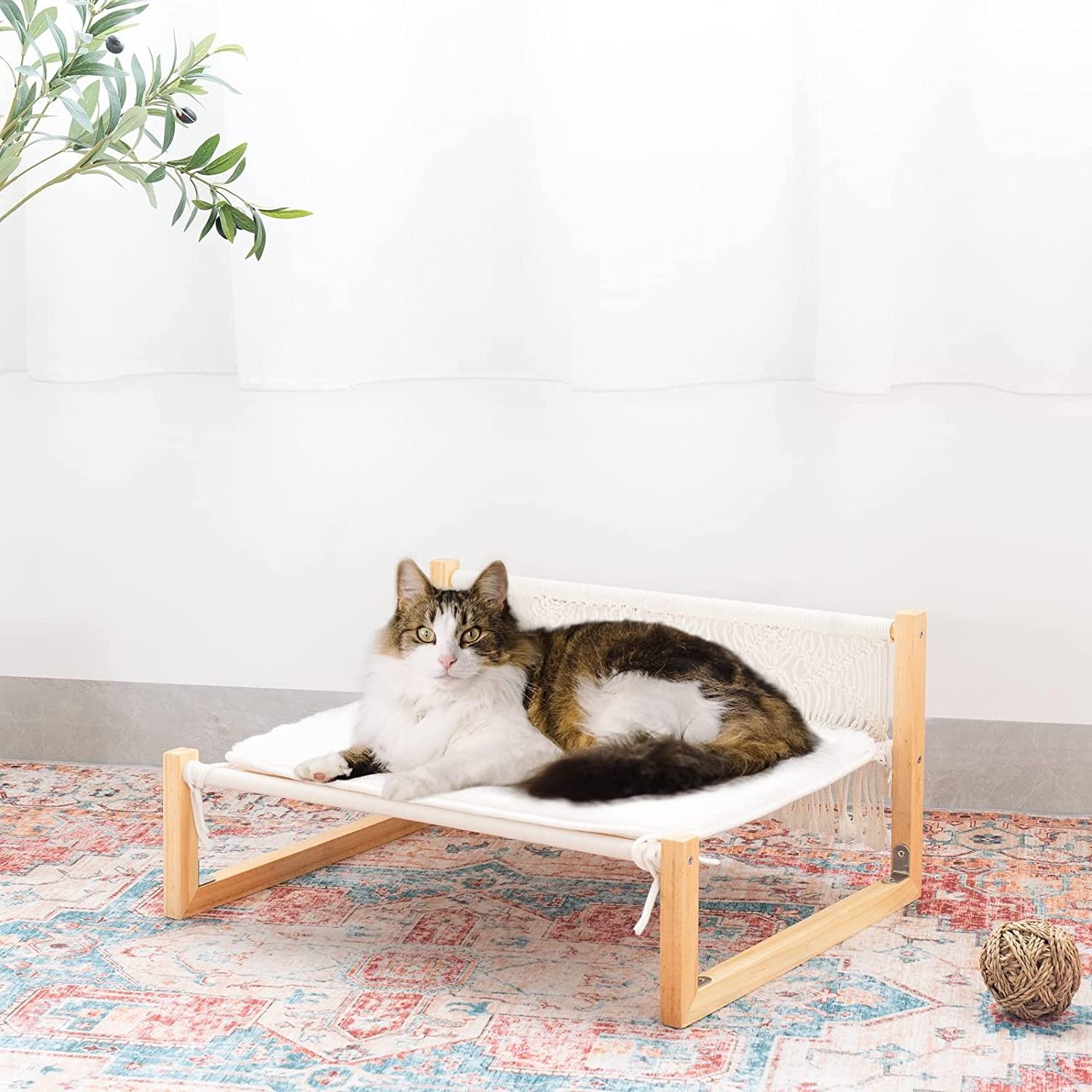 Wholesale Cat Bed Hammock with Blanket Floor Standing Breathable Wooden Cat Chair Pet Resting Hammock For Indoor