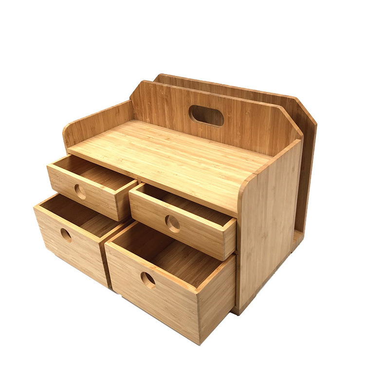 Bamboo Desk Drawer Tabletop Cosmetic Storage Organization 100% Natural Bamboo Desk Organizer with Drawer Office School Storage